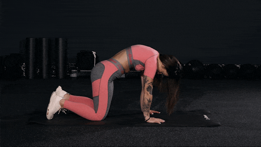 Wie führt man die Katzen-Kuh-Pose aus, um Rückenschmerzen zu lindern?