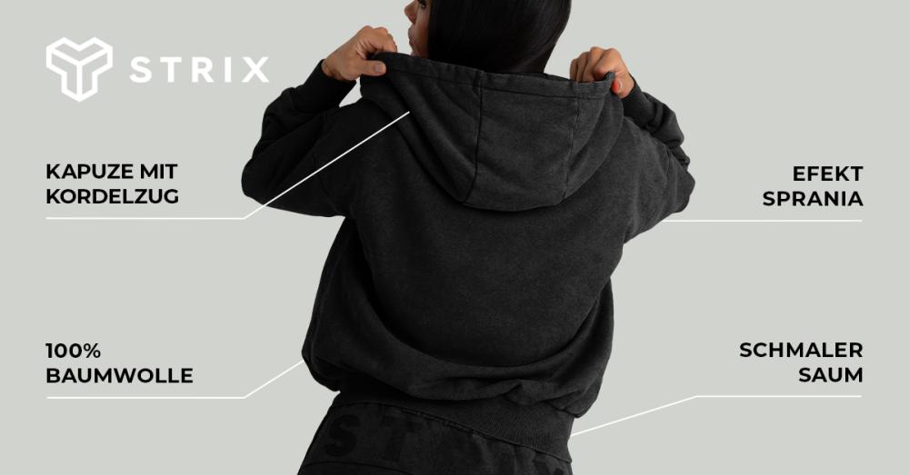 Women's Zip Washed Hoodie Black - STRIX