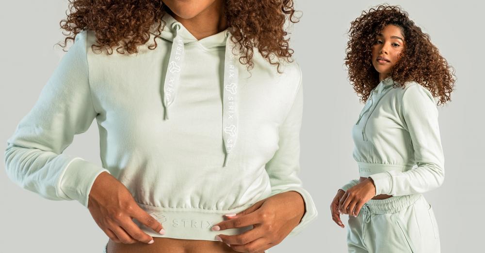 Damen Essential Cropped Hoodie Mondgrau - STRIX