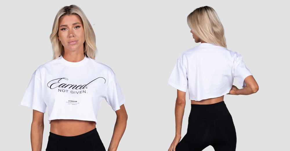 Earned Cropped T-Shirt für Frauen in White - GymBeam