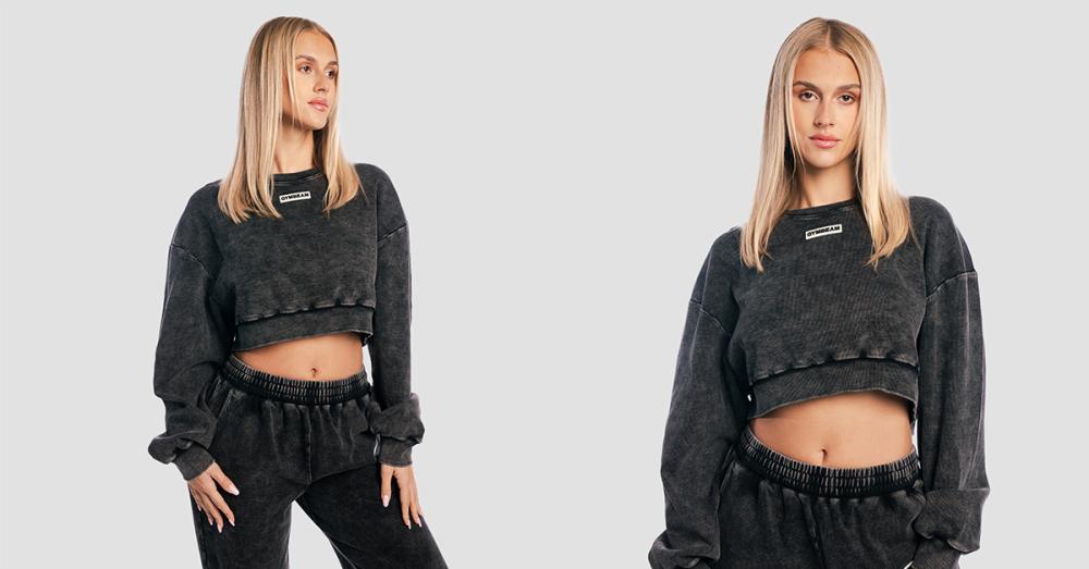 Aura Cropped Sweatshirt für Frauen in Washed Black - GymBeam