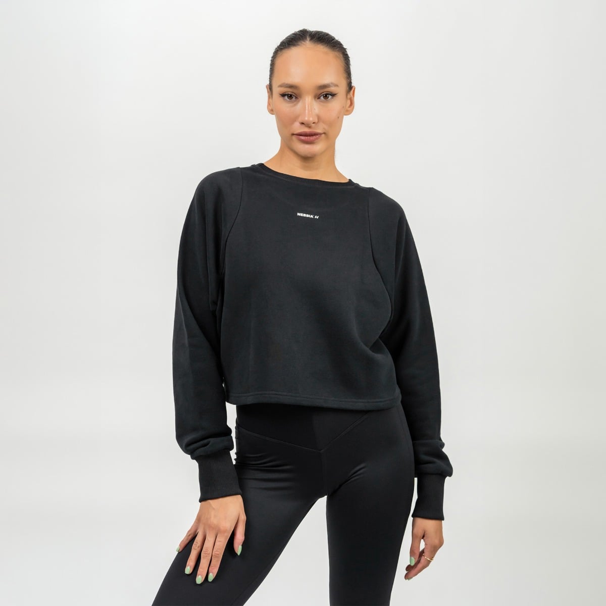 Crop Sweatshirt Gym Spirit Black - NEBBIA