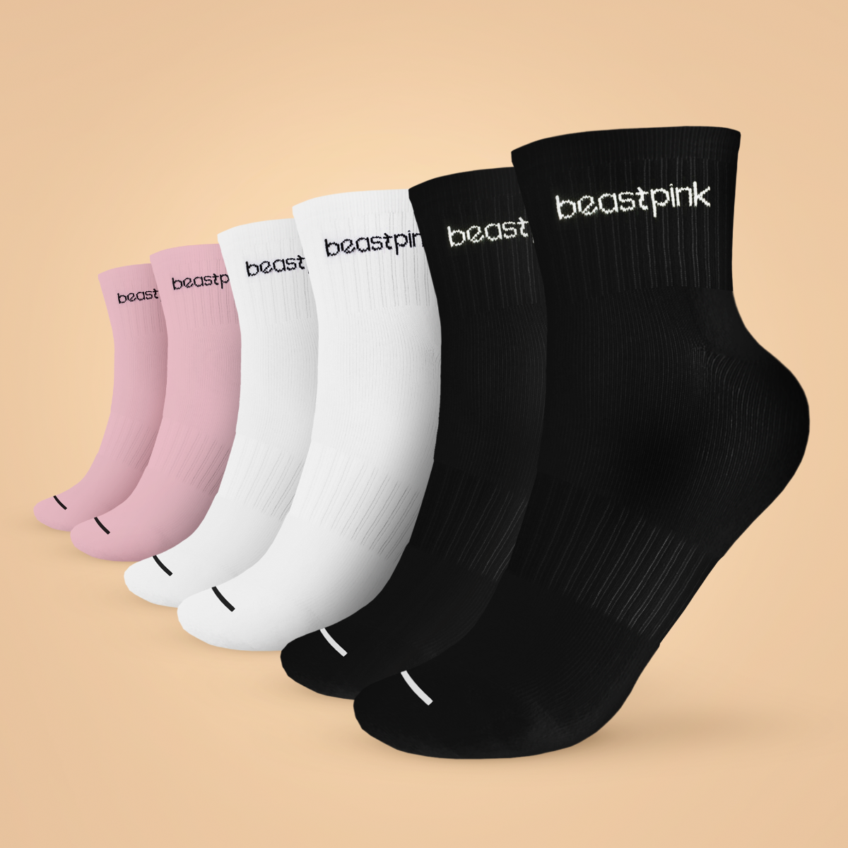 Halbhohe Socken (3Pack) in White Black Pink - BeastPink