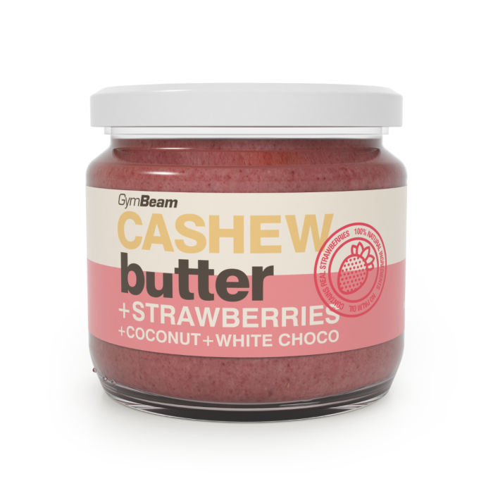 Cashewbutter mit Kokosnuss, weißer Schokolade und Erdbeeren – GymBeam 340 g