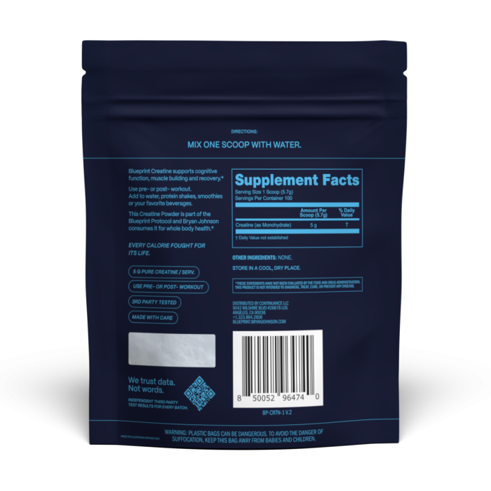 Kreatin-Monohydrat - Blueprint by Bryan Johnson 439 g - ohne Geschmack