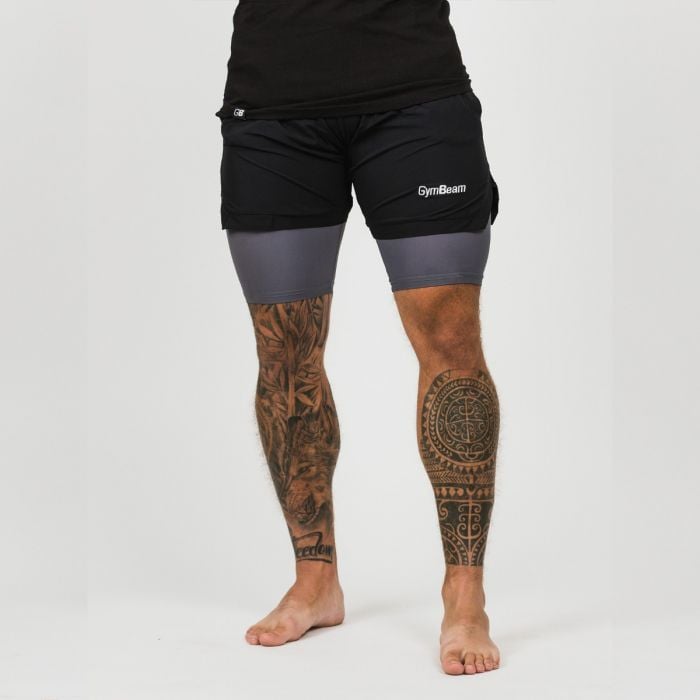 2in1 Shorts für Männer in Black Grey - GymBeam L