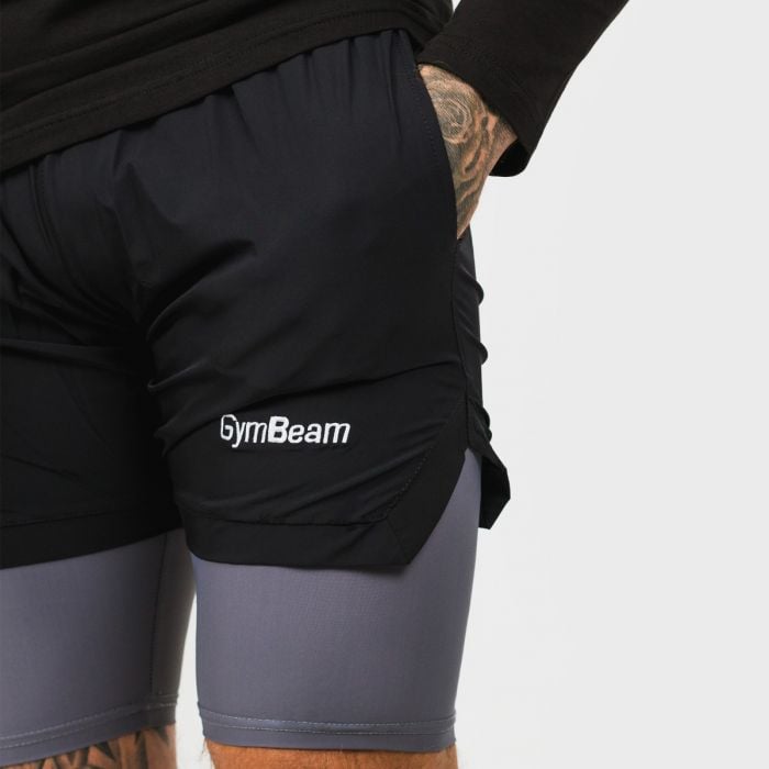 2in1 Shorts für Männer in Black Grey - GymBeam L