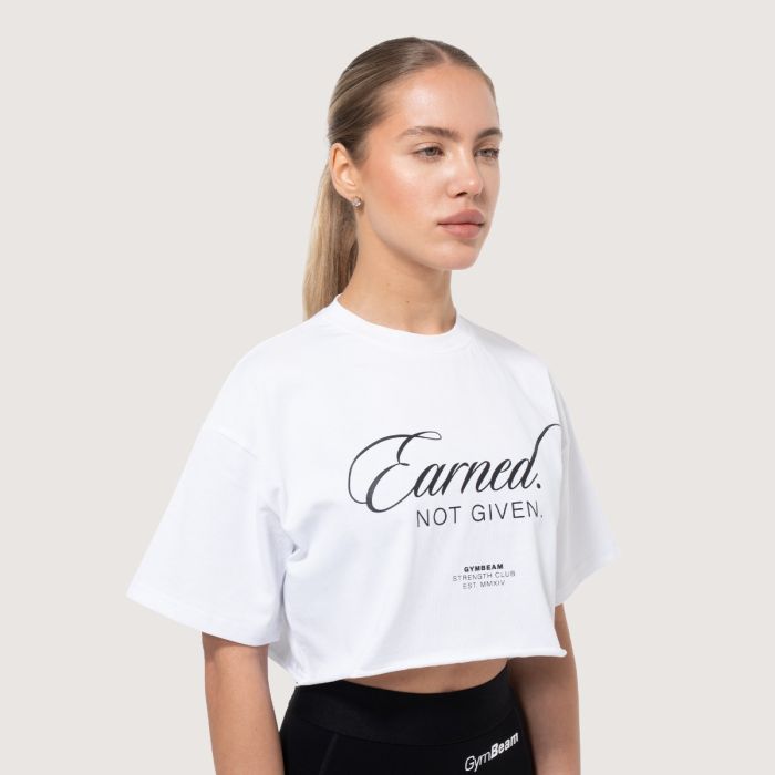 Earned Cropped T-Shirt für Frauen in White - GymBeam L