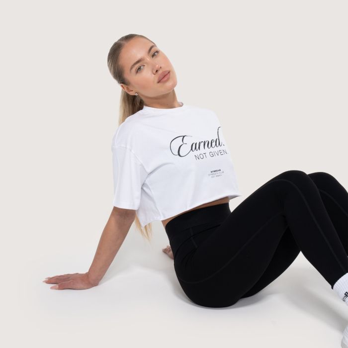 Earned Cropped T-Shirt für Frauen in White - GymBeam L