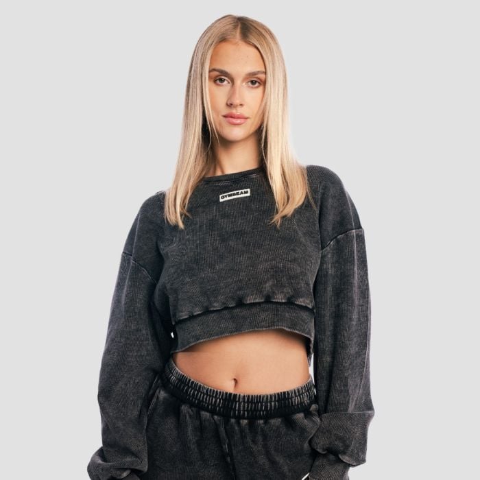 Women‘s Aura Cropped Sweatshirt Washed Black - GymBeam S
