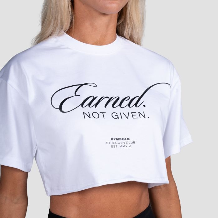 Earned Cropped T-Shirt für Frauen in White - GymBeam L