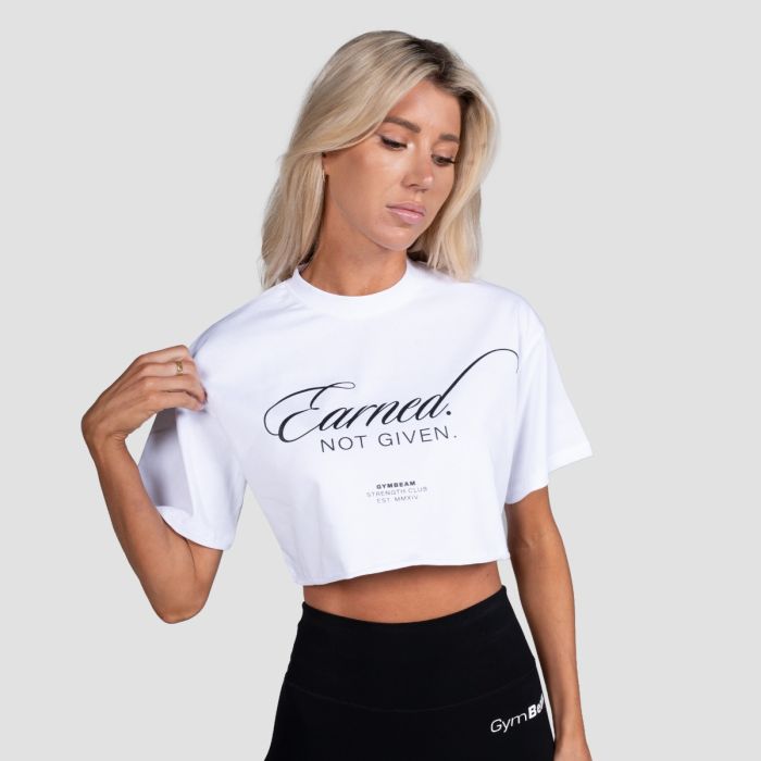 Earned Cropped T-Shirt für Frauen in White - GymBeam L