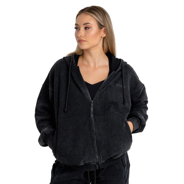 Hoodie für Frauen mit Reißverschluss in Washed Black - STRIX M