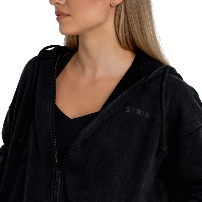 Hoodie für Frauen mit Reißverschluss in Washed Black - STRIX M