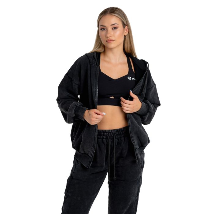 Hoodie für Frauen mit Reißverschluss in Washed Black - STRIX M