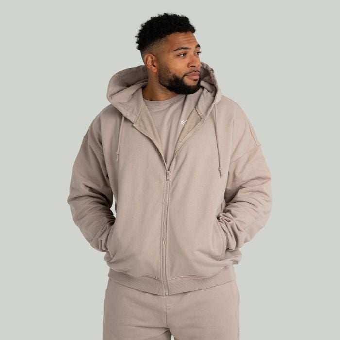 Hoodie mit Reißverschluss in Taupe - STRIX XXL