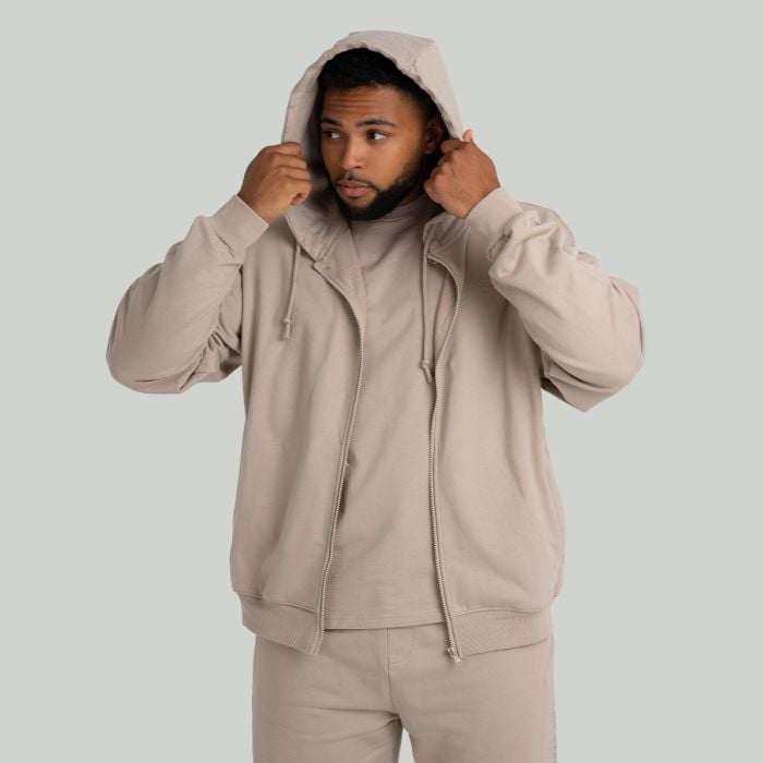 Hoodie mit Reißverschluss in Taupe - STRIX XXL