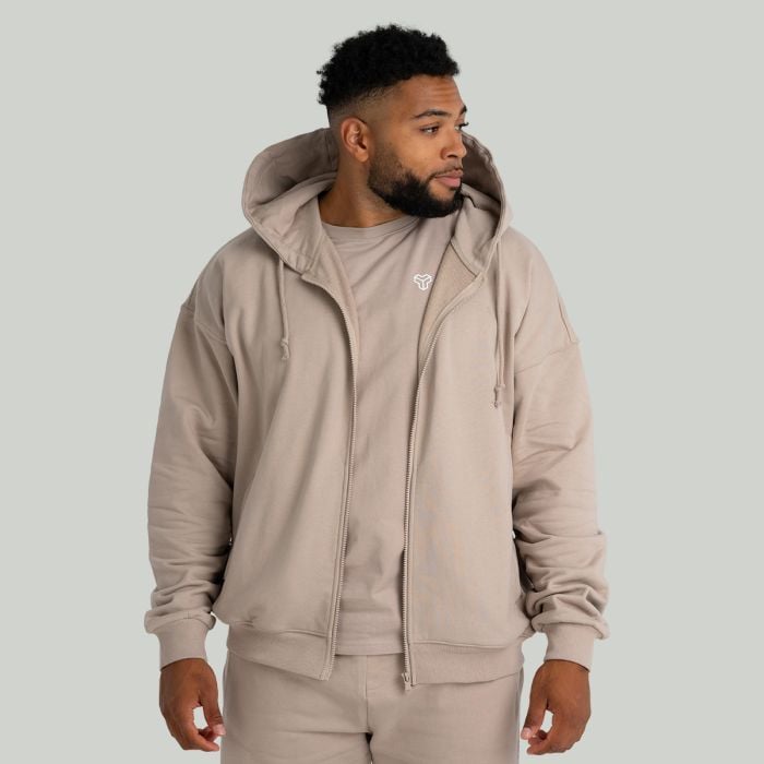 Hoodie mit Reißverschluss in Taupe - STRIX XXL