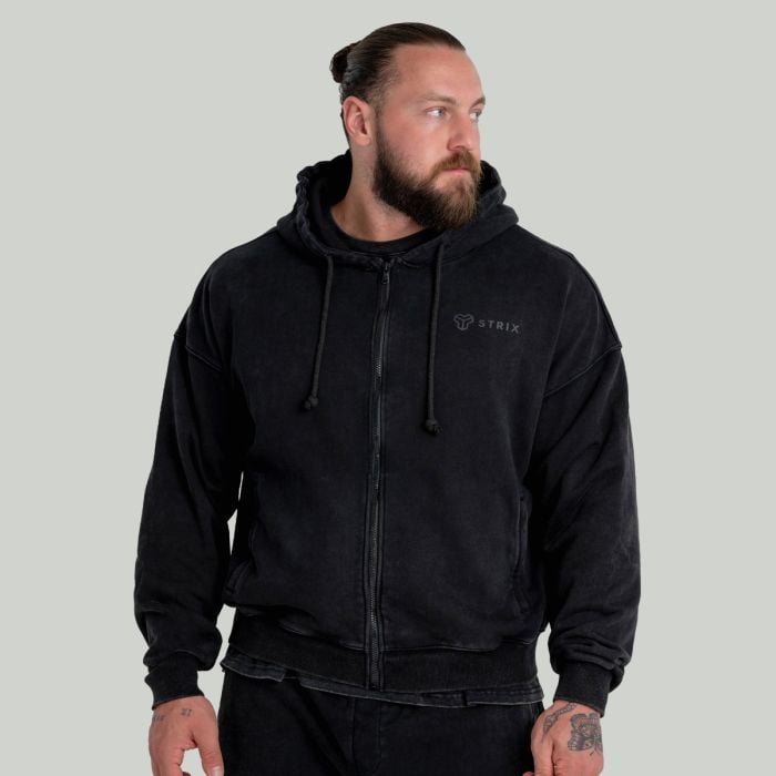 Hoodie mit Reißverschluss in Washed Black - STRIX XL