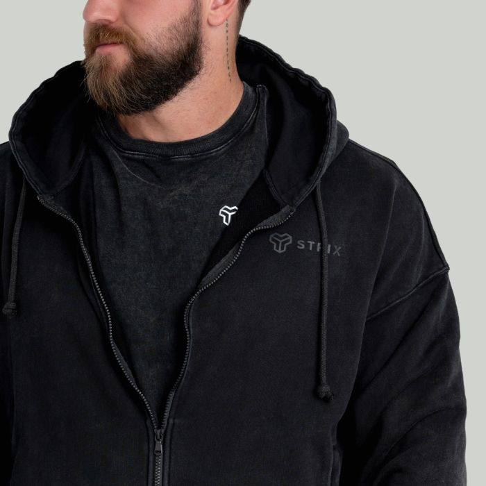 Hoodie mit Reißverschluss in Washed Black - STRIX XL