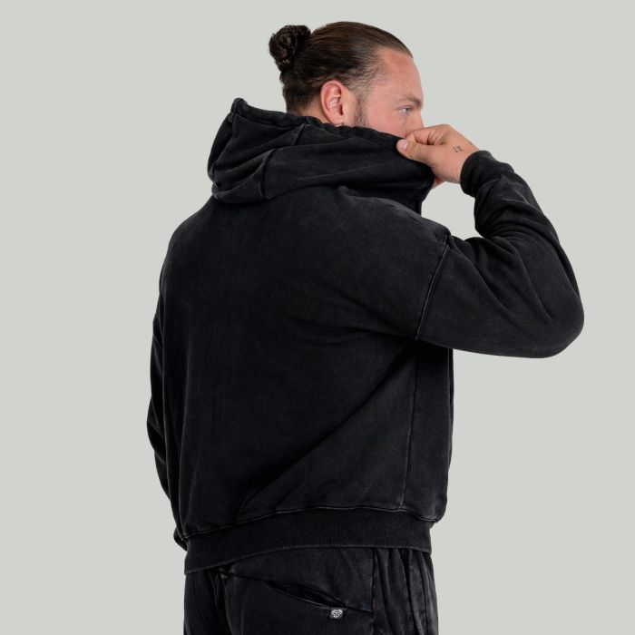 Hoodie mit Reißverschluss in Washed Black - STRIX XL