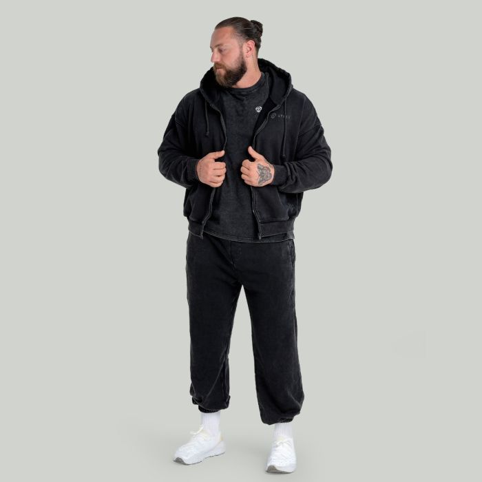 Hoodie mit Reißverschluss in Washed Black - STRIX XL