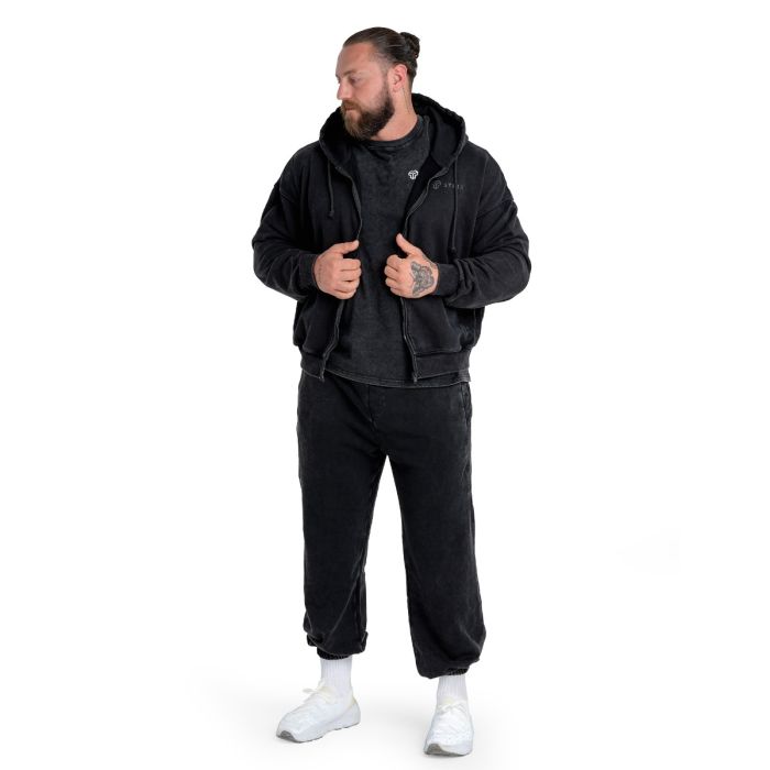 Hoodie mit Reißverschluss in Washed Black - STRIX XL