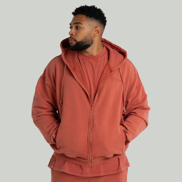 Hoodie mit Reißverschluss in Washed Terra - STRIX XXL