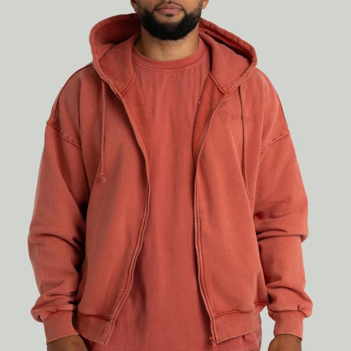 Hoodie mit Reißverschluss in Washed Terra - STRIX XXL