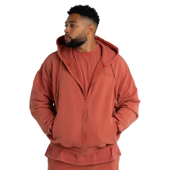 Hoodie mit Reißverschluss in Washed Terra - STRIX XXL
