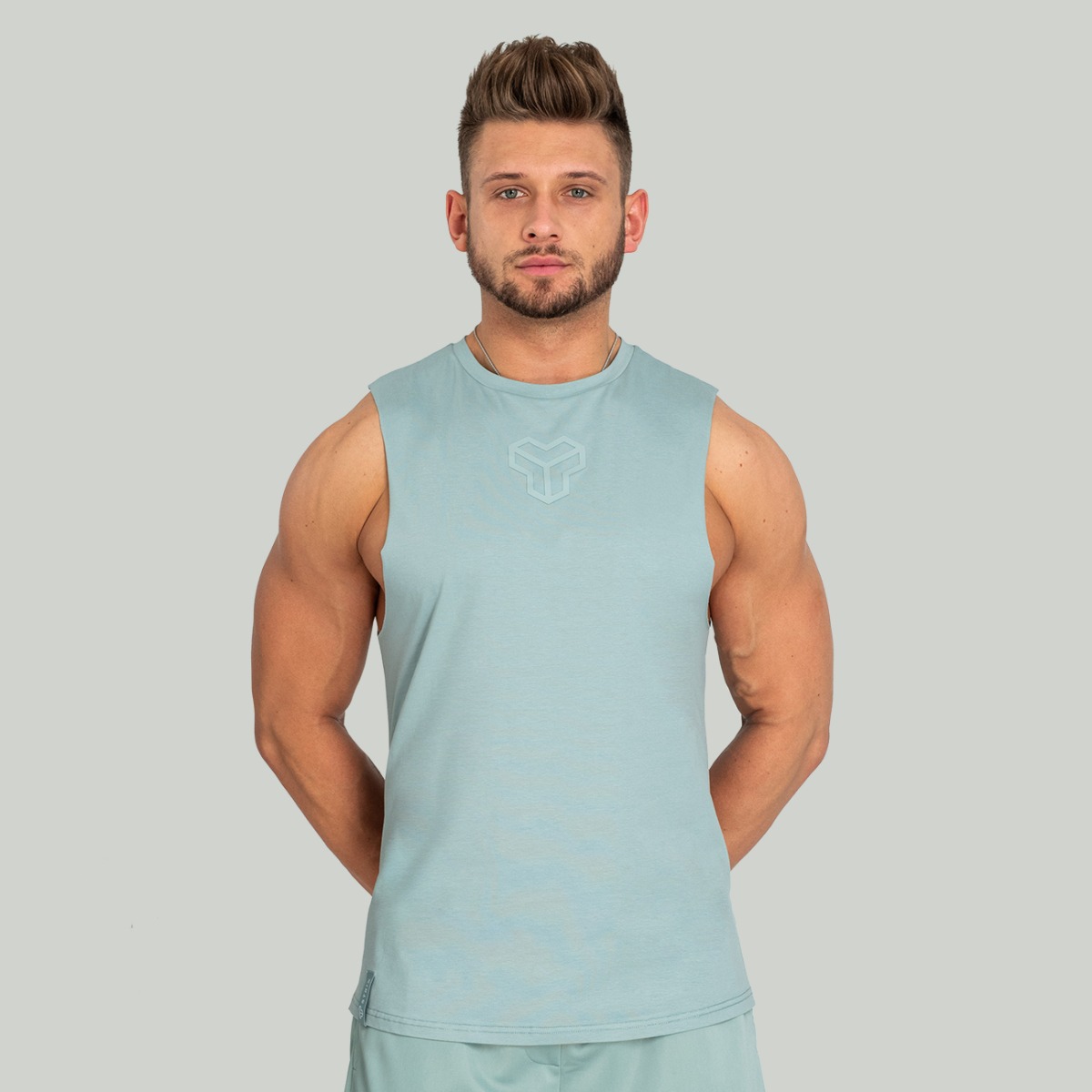 Essential Cut-Off Tank Top in Stone Blue - STRIX
