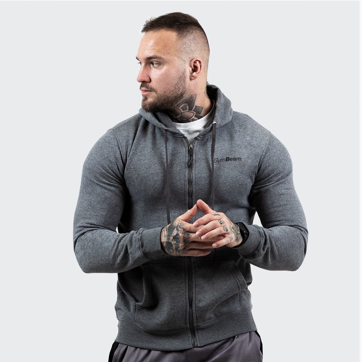 Hoodie mit Reißverschluss in Grey Black - GymBeam