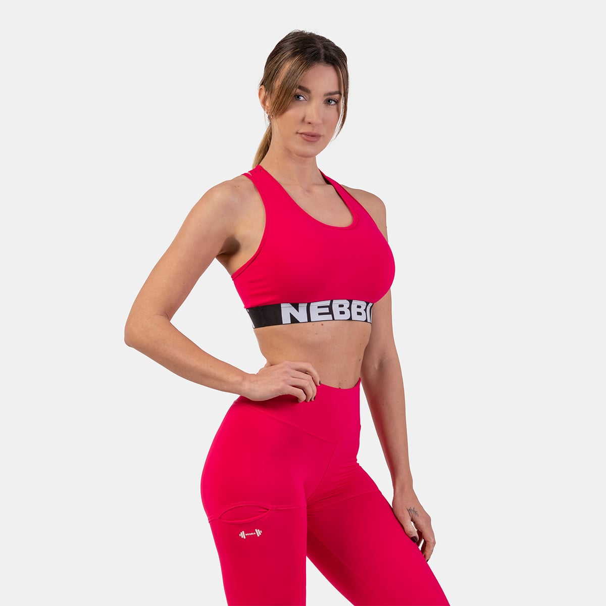 Sports Bra Medium Impact Cross Back Pink - NEBBIA