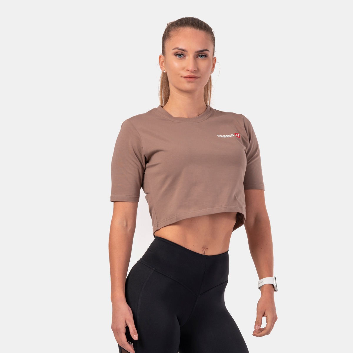 Minimalistisches Crop-Top-T-Shirt mit Logo für Damen Brown - NEBBIA