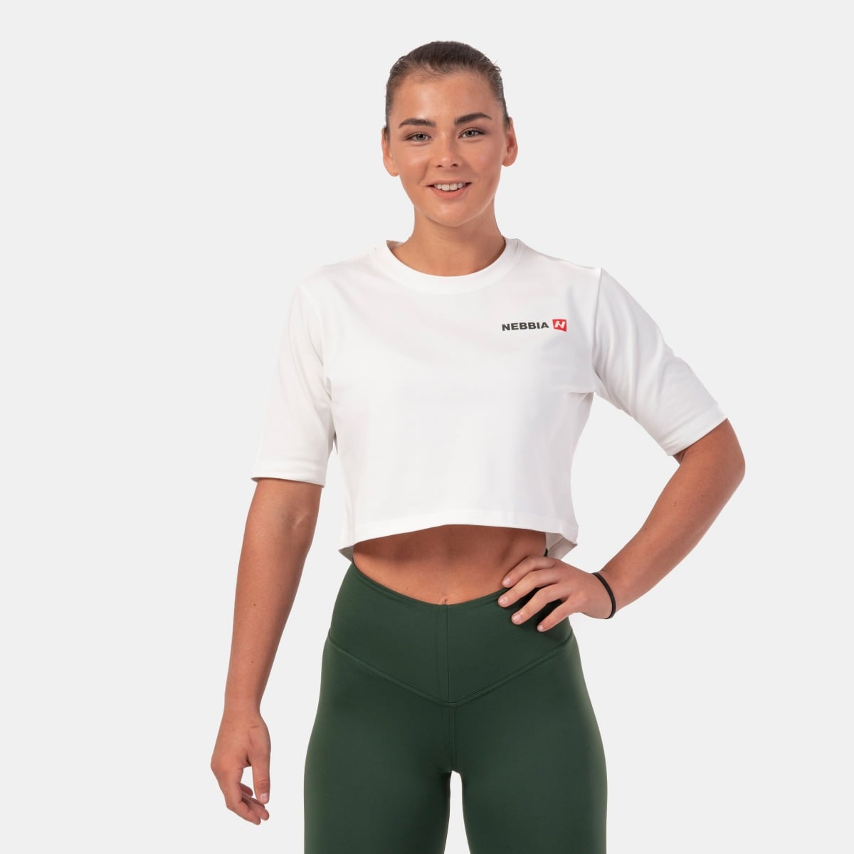 Minimalistisches Crop-Top-T-Shirt mit Logo für Damen Cream - NEBBIA