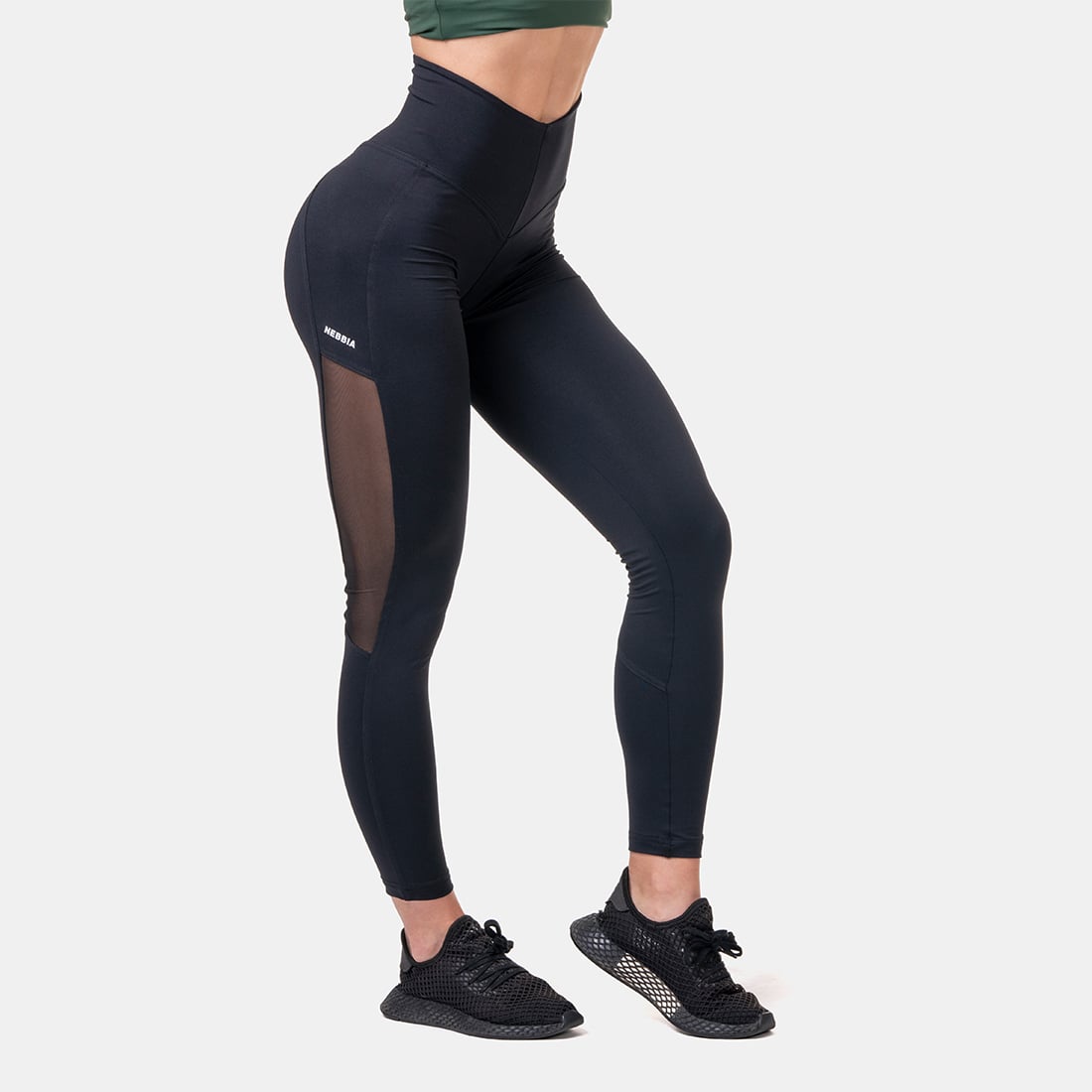 Damen Mesh High Waist Leggings Black - NEBBIA