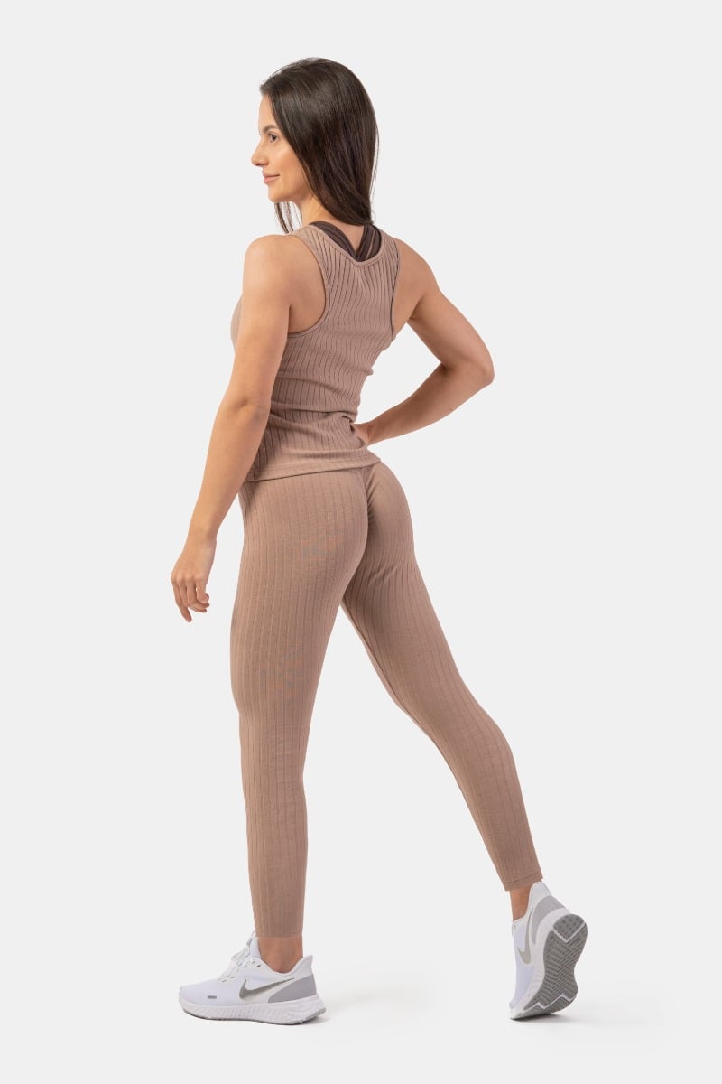 Women‘s leggings Sporty Smart Pocket High-Waist Brown - NEBBIA