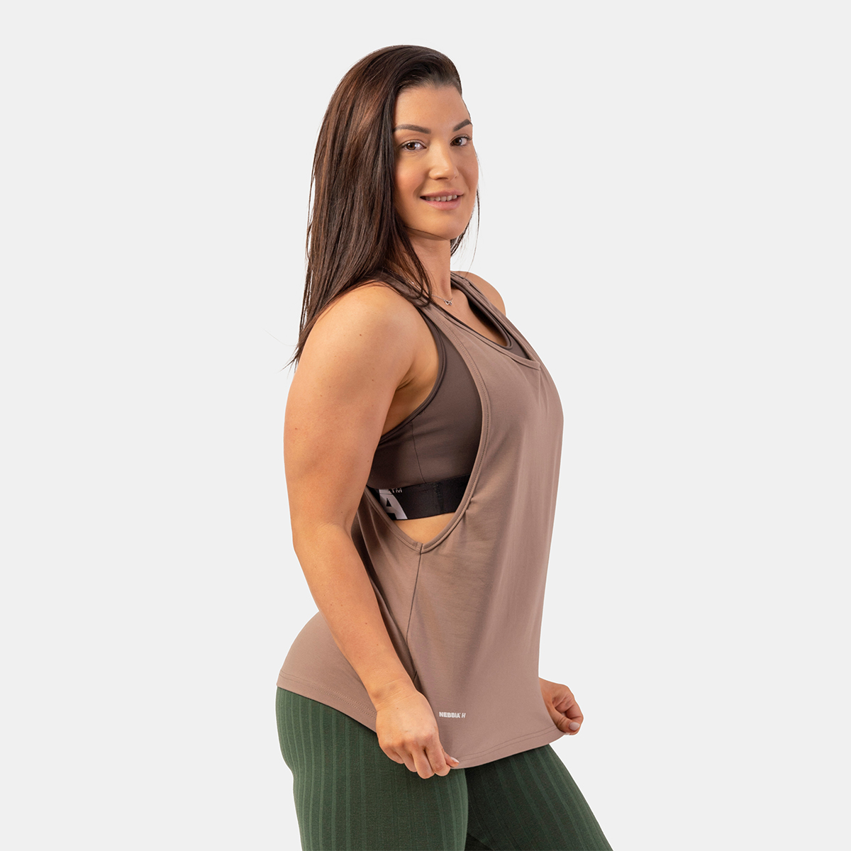 NEBBIA Women‘s Tank Top Loose Cross Back Brown S