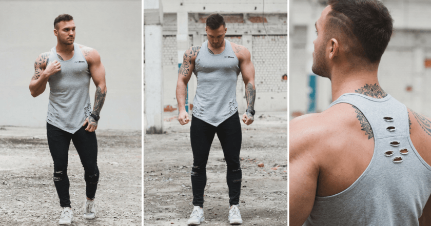 Leibchen für Männer Ripped Tank Top Grey - GymBeam