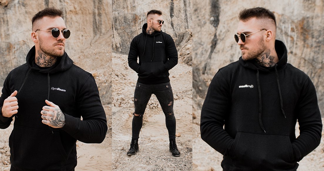 Herren Sweatshirt Athlete Black White - GymBeam