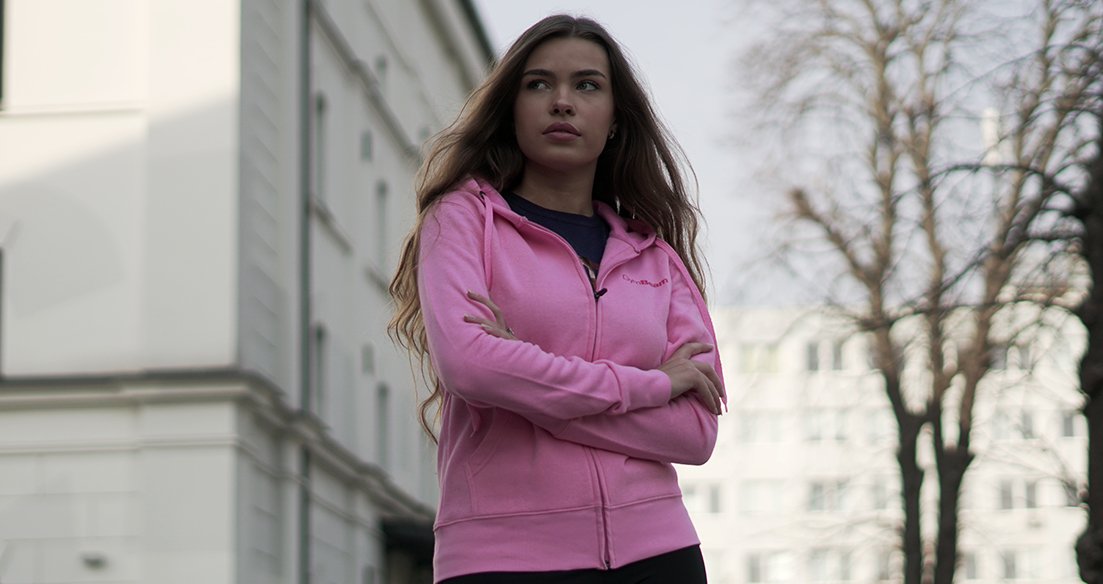 Sweatshirt für Damen Zipper Hoodie Baby Pink - GymBeam