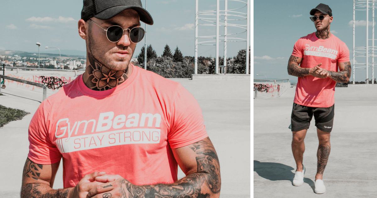 T-Shirt für Männer Stay Strong Coral - Gymbeam