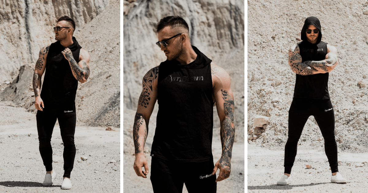 Leibchen für Männer Hoodie Tank Top Black - GymBeam